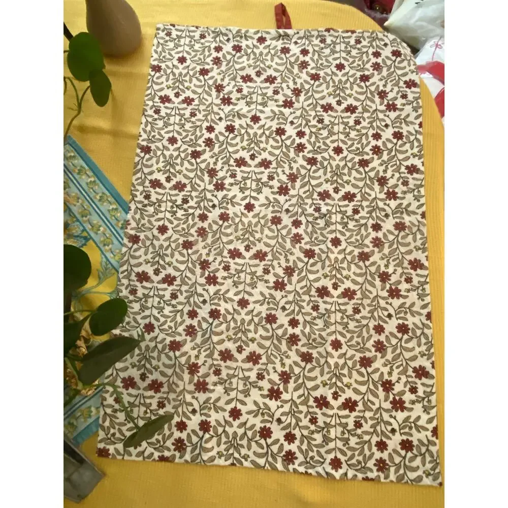 Creative Co-Op Floral Cotton Tea Towel Burgundy Taupe Flowers Farmhouse Kitchen
